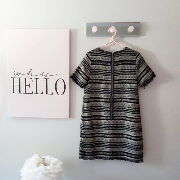 NWOT Darling black, gold & silver metallic fiber woven box shift holiday dress - Picture 5 of 10